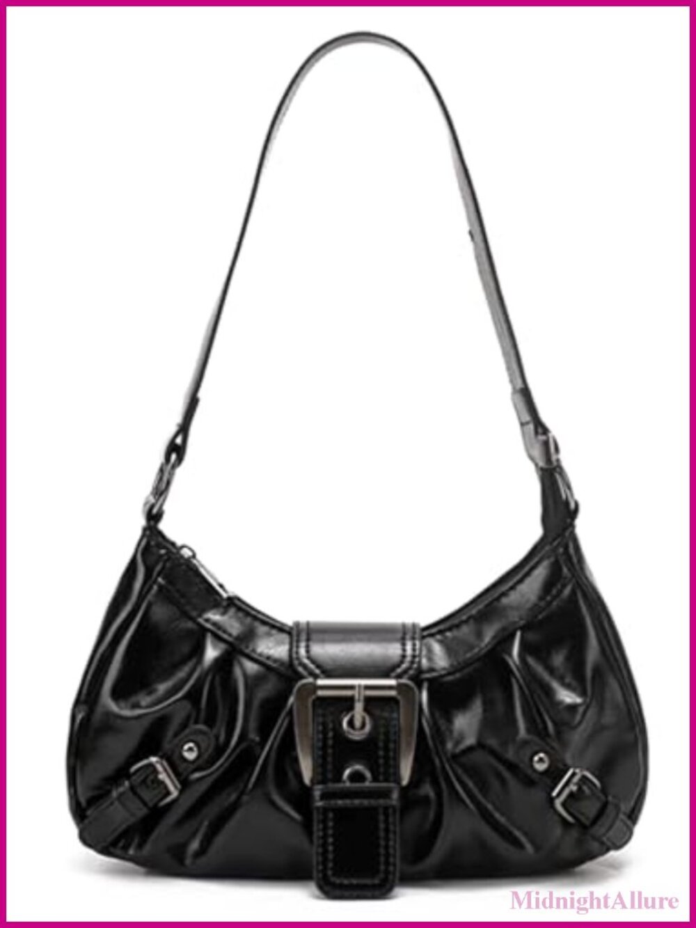 Y2K Faux Leather Hobo Shoulder Bag Punk Buckle Clutch Purse